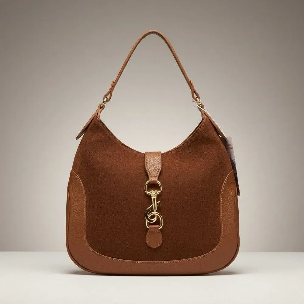 Isadora Italy Crescent Hobo Bag Brown Suede Leather Equestrian Preppy Heritage